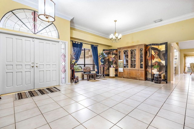 2029 Greenview Cove Dr, Wellington, FL 33414 - entryway featuring a chandelier, ornamental molding, and light tile patterned floors
