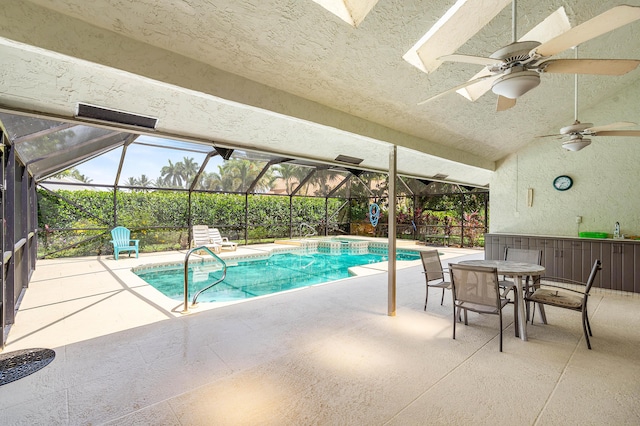 2029 Greenview Cove Dr, Wellington, FL 33414 - view of swimming pool with a patio area, ceiling fan, a lanai, and a pool with connected hot tub