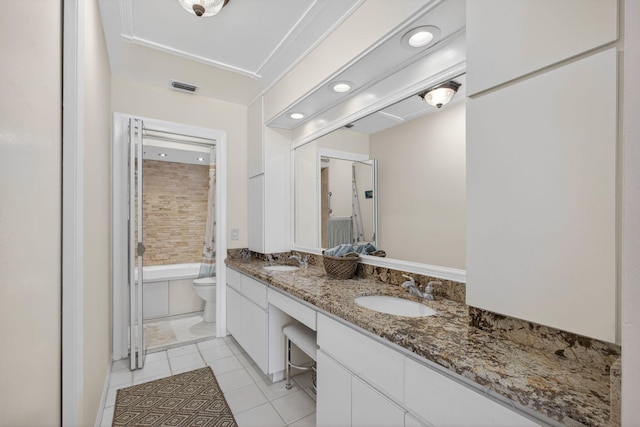 4640 Homestead Way Unit 39, West Palm Beach, FL 33417 - bathroom with double vanity, tile patterned floors, tub / shower combination, and recessed lighting