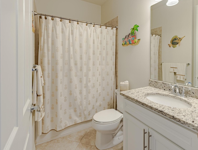 649 SE Monteiro Dr, Port Saint Lucie, FL 34984 - bathroom featuring vanity, tile patterned floors, and a shower with shower curtain