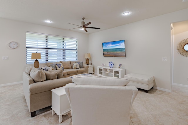 649 SE Monteiro Dr, Port Saint Lucie, FL 34984 - living room with a ceiling fan, light tile patterned flooring, and recessed lighting