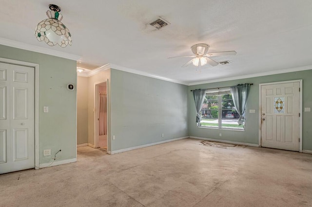 4840 Pineaire Ln, West Palm Beach, FL 33417 - carpeted spare room featuring ceiling fan and crown molding