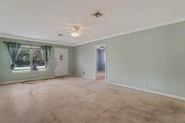 4840 Pineaire Ln, West Palm Beach, FL 33417 - carpeted empty room with crown molding and a ceiling fan