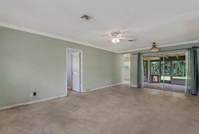 4840 Pineaire Ln, West Palm Beach, FL 33417 - carpeted spare room with crown molding, a ceiling fan, and a barn door