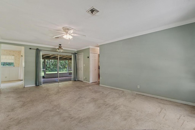 4840 Pineaire Ln, West Palm Beach, FL 33417 - carpeted empty room with ornamental molding and ceiling fan