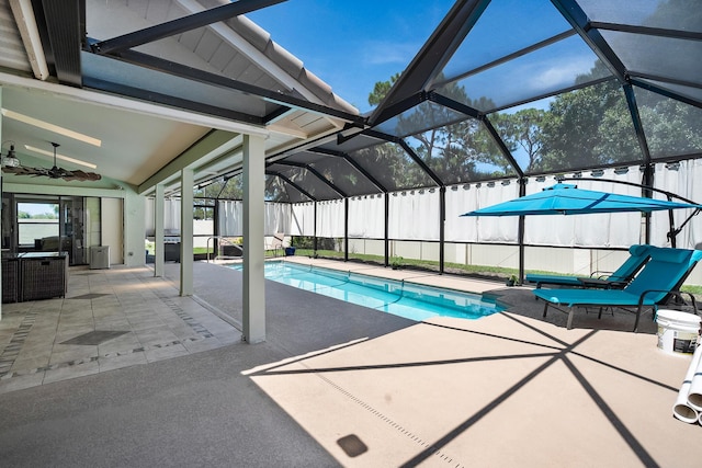 3003 SW Seaboard Ave, Palm City, FL 34990 - view of pool featuring a patio, a ceiling fan, and glass enclosure