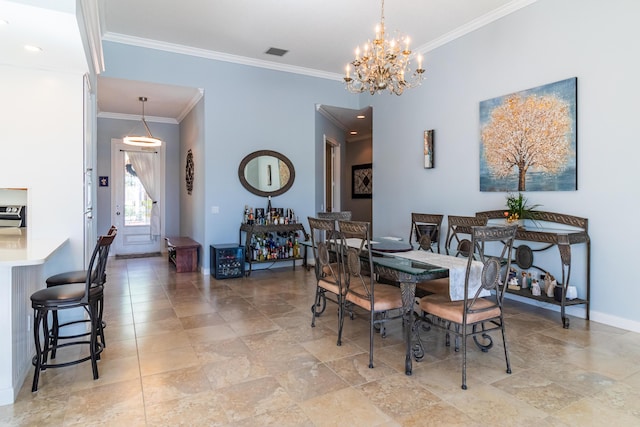 11355 SW Rockingham Dr, Port Saint Lucie, FL 34987 - dining room featuring ornamental molding and a chandelier