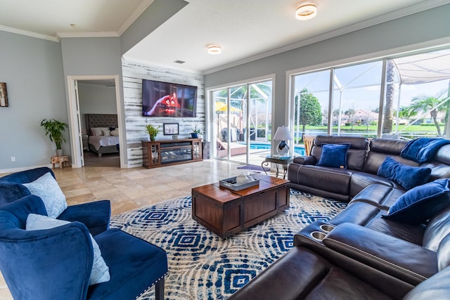 11355 SW Rockingham Dr, Port Saint Lucie, FL 34987 - living room featuring crown molding and baseboards