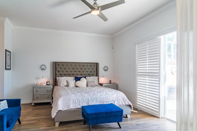 11355 SW Rockingham Dr, Port Saint Lucie, FL 34987 - bedroom featuring crown molding, wood finished floors, access to outside, and ceiling fan