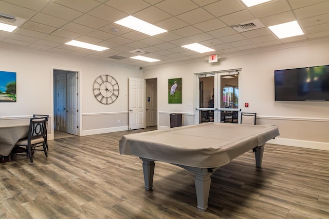 11355 SW Rockingham Dr, Port Saint Lucie, FL 34987 - game room with wood finished floors, pool table, french doors, and a paneled ceiling