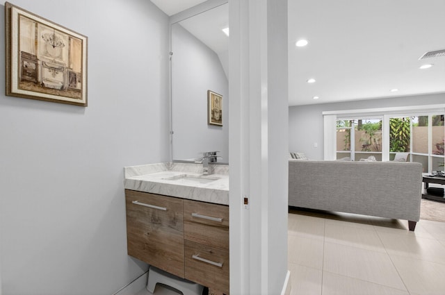 3469 Deer Creek Palladian Cir, Deerfield Beach, FL 33442 - bathroom with vanity, recessed lighting, and tile patterned floors