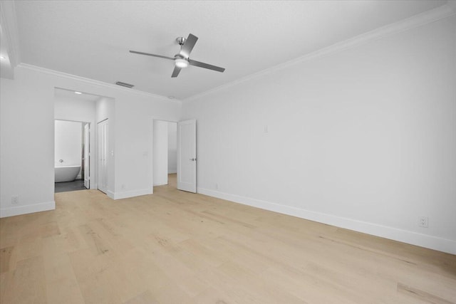 204 Clocktower Dr, Jupiter, FL 33458 - unfurnished bedroom with light wood finished floors, crown molding, ensuite bath, a closet, and ceiling fan