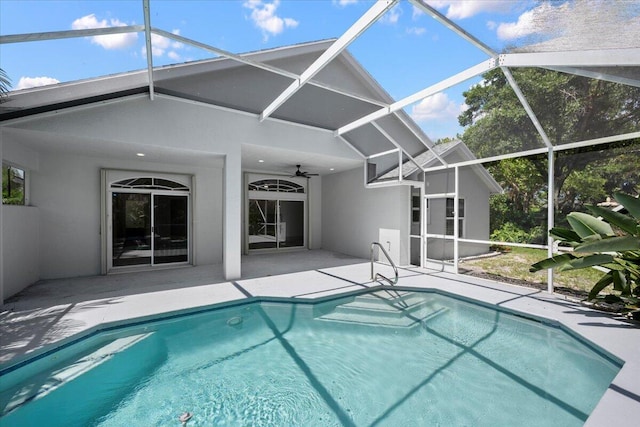 204 Clocktower Dr, Jupiter, FL 33458 - outdoor pool with a ceiling fan, a patio area, and a lanai