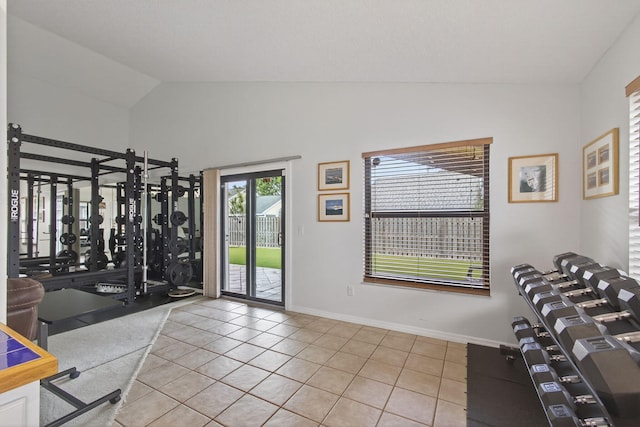 6093 Lucerne St, Jupiter, FL 33458 - exercise area with lofted ceiling and tile patterned floors