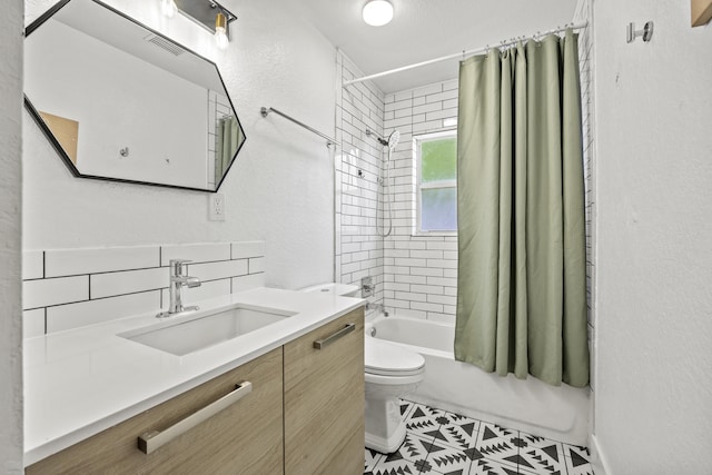 126 NW 6th Ave, Delray Beach, FL 33444 - full bath featuring vanity, shower / tub combo with curtain, tile patterned floors, and a textured wall