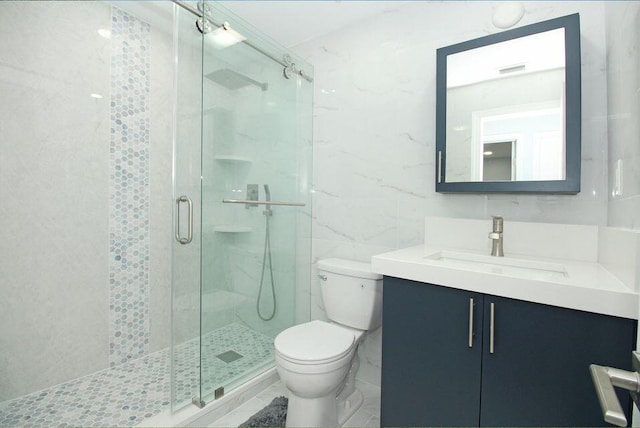 3580 Dunes Rd, Palm Beach Gardens, FL 33410 - full bathroom with tile walls, a shower stall, and vanity