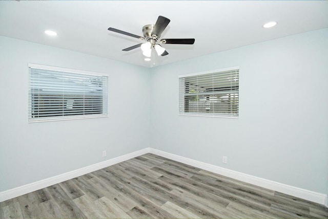 3580 Dunes Rd, Palm Beach Gardens, FL 33410 - empty room with wood finished floors, recessed lighting, and ceiling fan