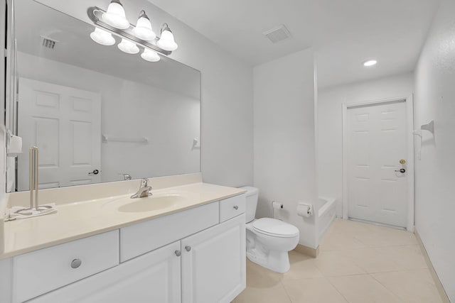 3601 SW Europe St, Port Saint Lucie, FL 34953 - bathroom with vanity, tile patterned flooring, a bath, and recessed lighting