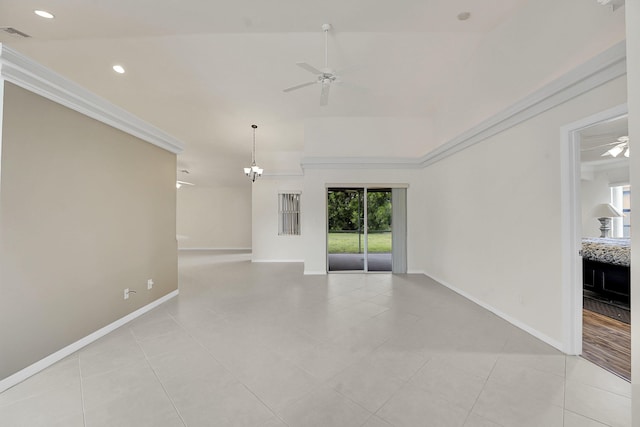 3601 SW Europe St, Port Saint Lucie, FL 34953 - spare room with ceiling fan, plenty of natural light, crown molding, recessed lighting, and light tile patterned floors