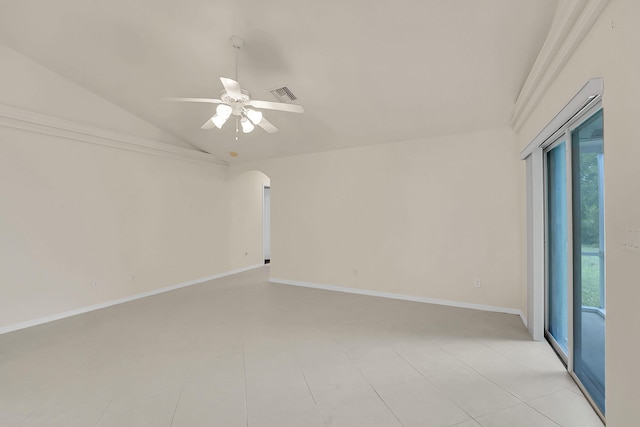 3601 SW Europe St, Port Saint Lucie, FL 34953 - spare room with ceiling fan, lofted ceiling, and arched walkways