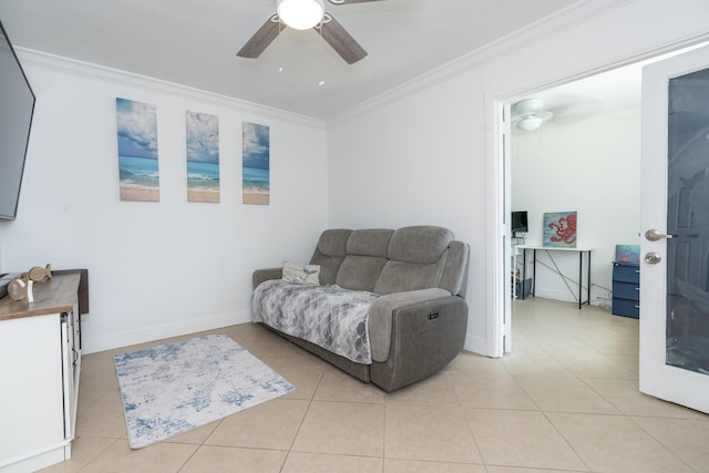 2140 White Pine Cir Unit A, Greenacres, FL 33415 - sitting room featuring crown molding, a ceiling fan, and light tile patterned flooring