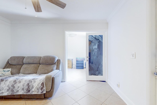 2140 White Pine Cir Unit A, Greenacres, FL 33415 - sitting room featuring crown molding, light tile patterned flooring, and ceiling fan