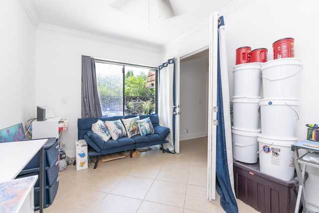 2140 White Pine Cir Unit A, Greenacres, FL 33415 - interior space featuring ornamental molding, light tile patterned flooring, and ceiling fan