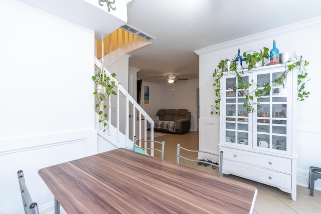 2140 White Pine Cir Unit A, Greenacres, FL 33415 - dining room with stairs, tile patterned floors, and ceiling fan