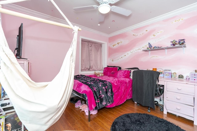 2140 White Pine Cir Unit A, Greenacres, FL 33415 - bedroom with ornamental molding, wood finished floors, and ceiling fan