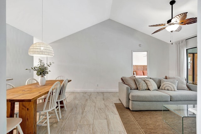 5914 SE Mitzi Ln, Stuart, FL 34997 - living area with ceiling fan and high vaulted ceiling