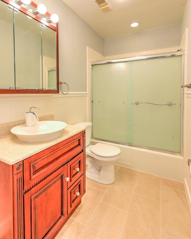 2050 Oleander Blvd Unit 5301, Fort Pierce, FL 34950 - bathroom featuring vanity, enclosed tub / shower combo, tile patterned flooring, and recessed lighting