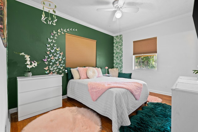 1802 Lake Osborne Dr, Lake Worth Beach, FL 33461 - bedroom with crown molding, ceiling fan, and wood finished floors