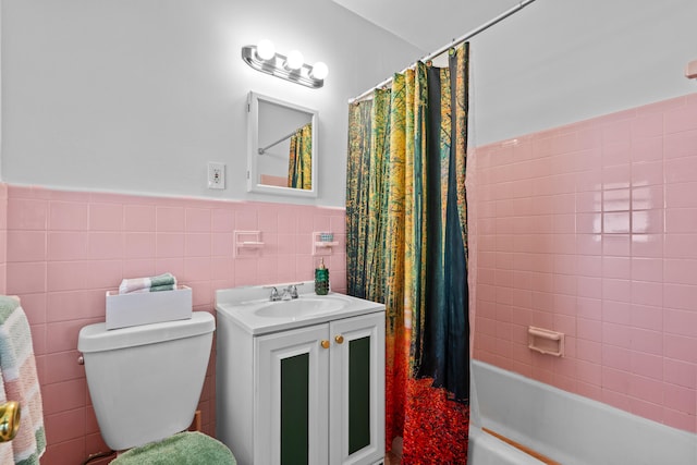 1802 Lake Osborne Dr, Lake Worth Beach, FL 33461 - full bathroom featuring tile walls, vanity, shower / tub combo, and wainscoting
