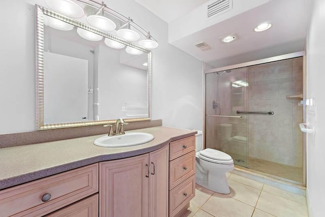 300 Ocean Trail Way Unit 102, Jupiter, FL 33477 - full bathroom featuring vanity, a shower stall, tile patterned floors, and recessed lighting