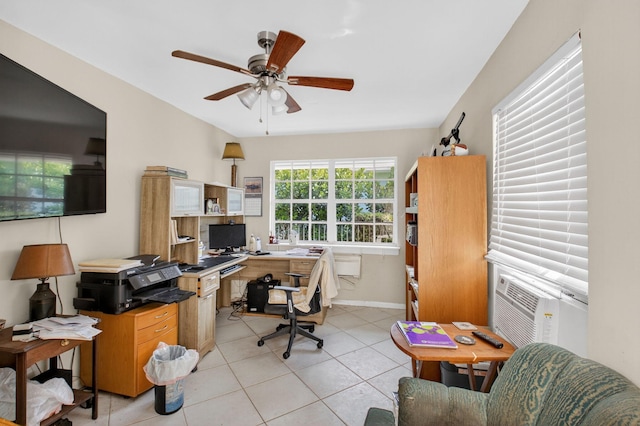 11814 N Lake Dr, Boynton Beach, FL 33436 - home office with a ceiling fan and light tile patterned floors