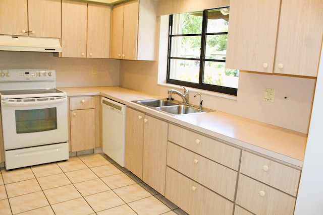 4660 Finchwood Ter Unit B, Boynton Beach, FL 33436 - kitchen featuring white appliances, under cabinet range hood, light brown cabinets, and light countertops