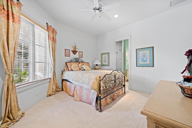 8571 Egret Lakes Ln, West Palm Beach, FL 33412 - bedroom with light carpet, multiple windows, a ceiling fan, and recessed lighting