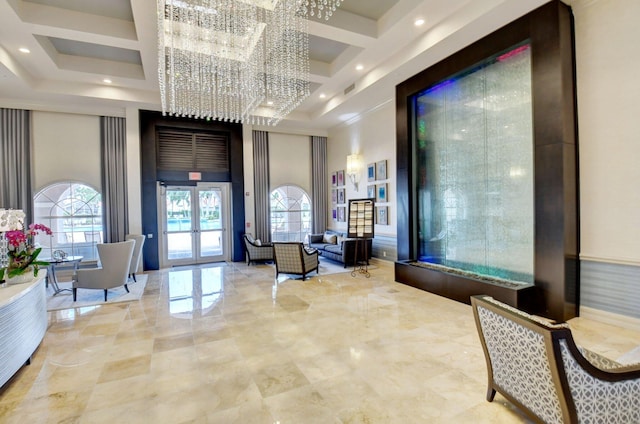 6661 Sherbrook Dr, Boynton Beach, FL 33437 - community lobby featuring coffered ceiling and a towering ceiling