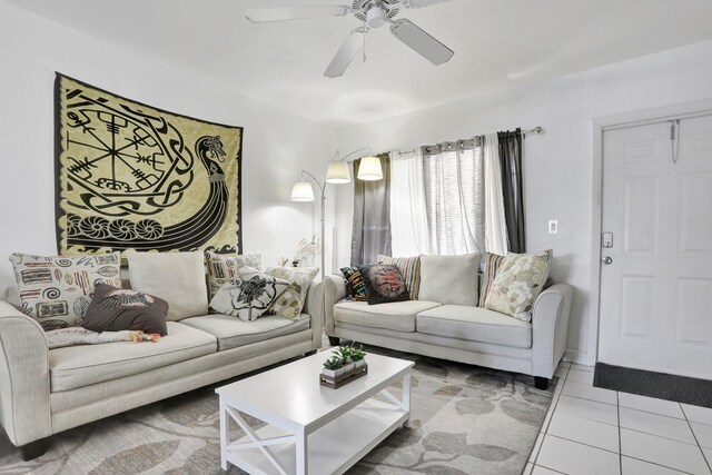 461 NW 76th Ave Unit 205, Margate, FL 33063 - living room with ceiling fan and tile patterned flooring