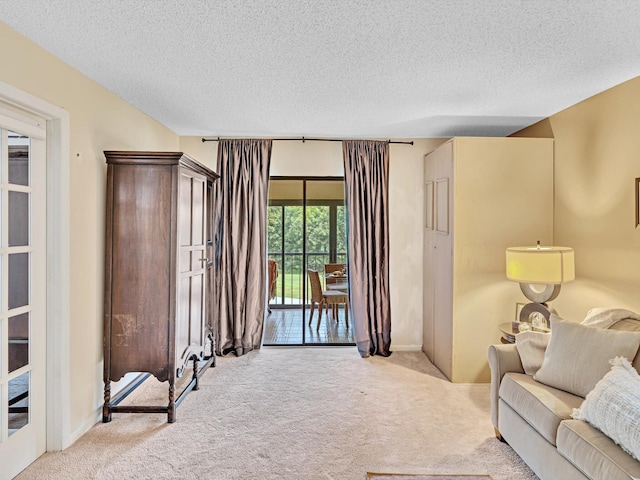 9199 Pecky Cypress Ln Unit 7H, Boca Raton, FL 33428 - living room featuring carpet floors and a textured ceiling