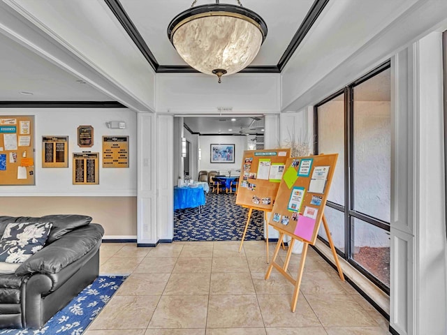 9199 Pecky Cypress Ln Unit 7H, Boca Raton, FL 33428 - interior space with ornamental molding, tile patterned flooring, and a tray ceiling