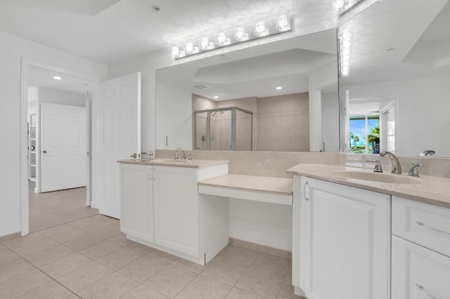 120 Ocean Grande Blvd Unit 302, Jupiter, FL 33477 - full bathroom with vanity, tile patterned flooring, a shower stall, and recessed lighting