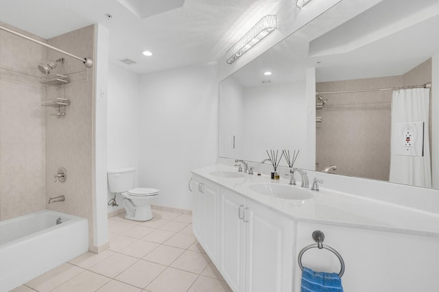 120 Ocean Grande Blvd Unit 302, Jupiter, FL 33477 - full bath with tile patterned flooring, double vanity, shower / bath combo, and recessed lighting