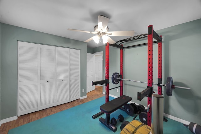 1966 9th St, Vero Beach, FL 32960 - exercise room featuring ceiling fan and wood finished floors