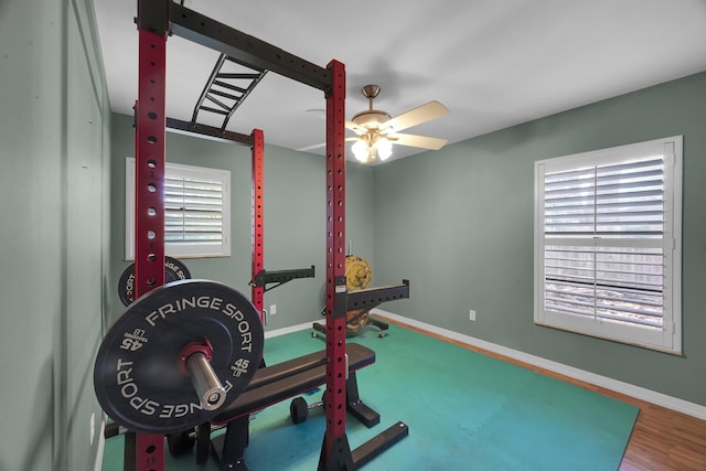 1966 9th St, Vero Beach, FL 32960 - exercise room with a ceiling fan and baseboards