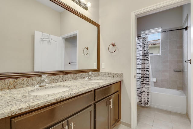 244 Behring Way, Jupiter, FL 33458 - bathroom with tile patterned floors, double vanity, and shower / tub combo with curtain