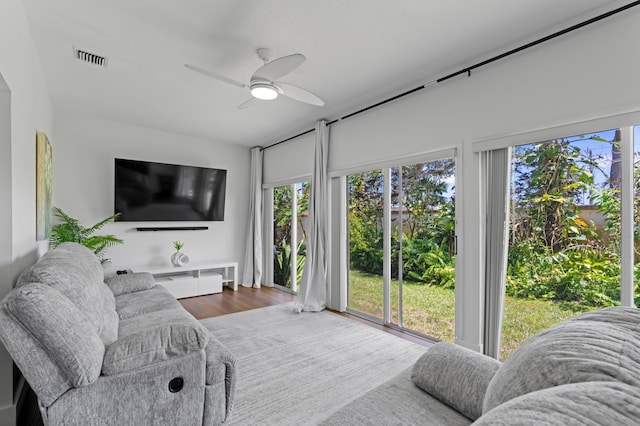 5160 Sabal Gardens Ln Unit 1, Boca Raton, FL 33487 - living room with a ceiling fan and wood finished floors