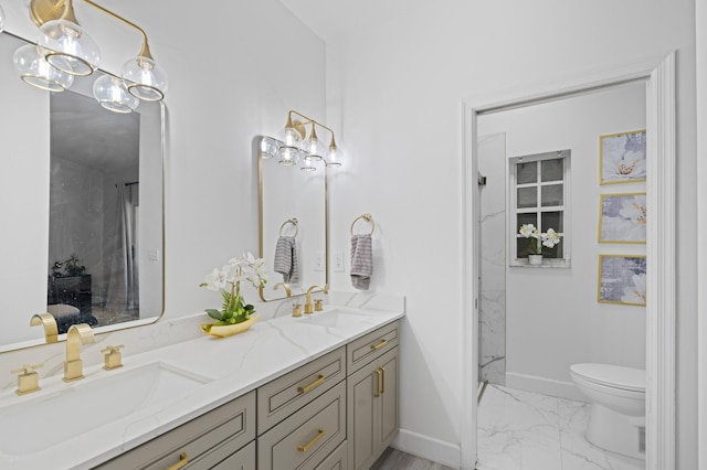 5160 Sabal Gardens Ln Unit 1, Boca Raton, FL 33487 - full bathroom featuring marble look tiles, double vanity, and a shower