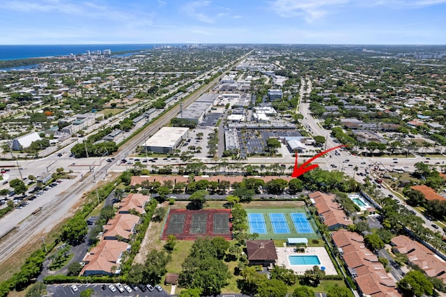 5160 Sabal Gardens Ln Unit 1, Boca Raton, FL 33487 - aerial view of property's location featuring a nearby body of water and a pool area