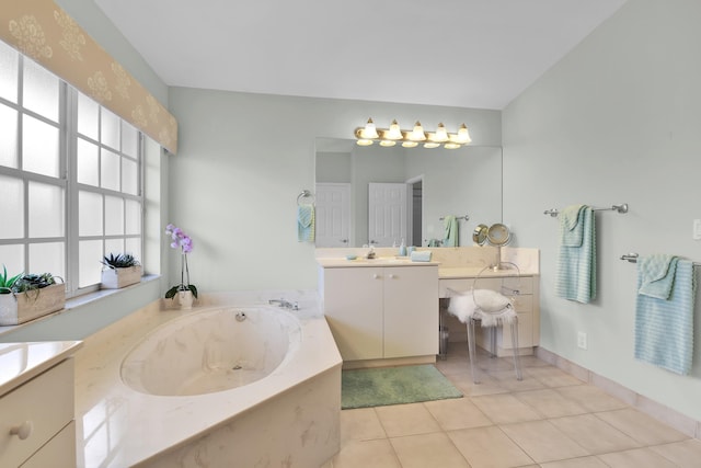 12388 Lakeridge Falls Dr, Boynton Beach, FL 33437 - full bathroom with vanity, a garden tub, and tile patterned flooring